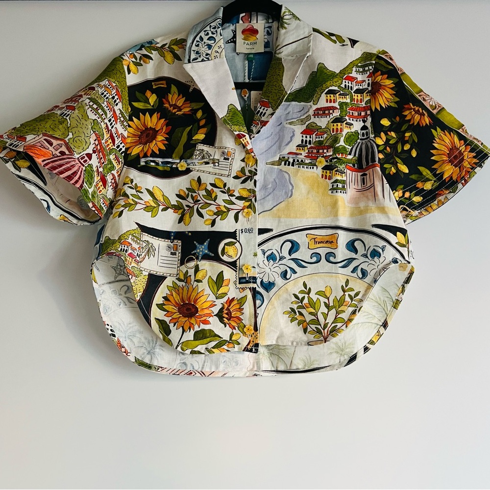 FARM Rio Short-Sleeve Linen Printed Buttondown Shirt Size XXS NWT - Picture 4 of 15